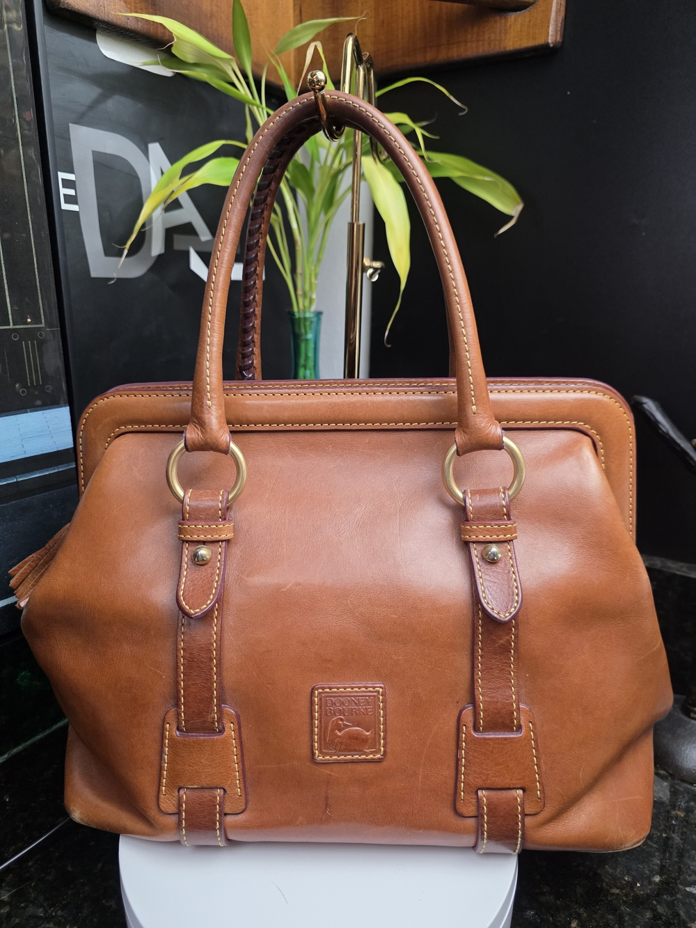 Dooney & Bourke Cognac Leather Satchel Bag - Classic Tan